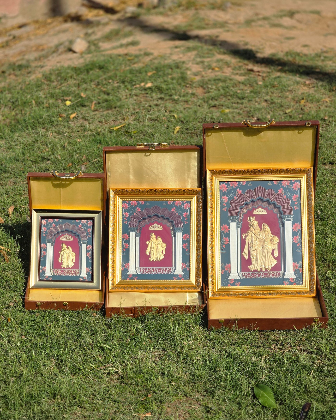 24K Gold Plated Radha Krishna Portrait™ with Leather Suitcase