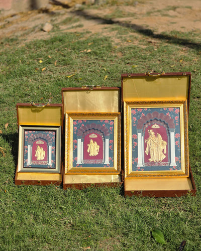24K Gold Plated Radha Krishna Portrait™ with Leather Suitcase
