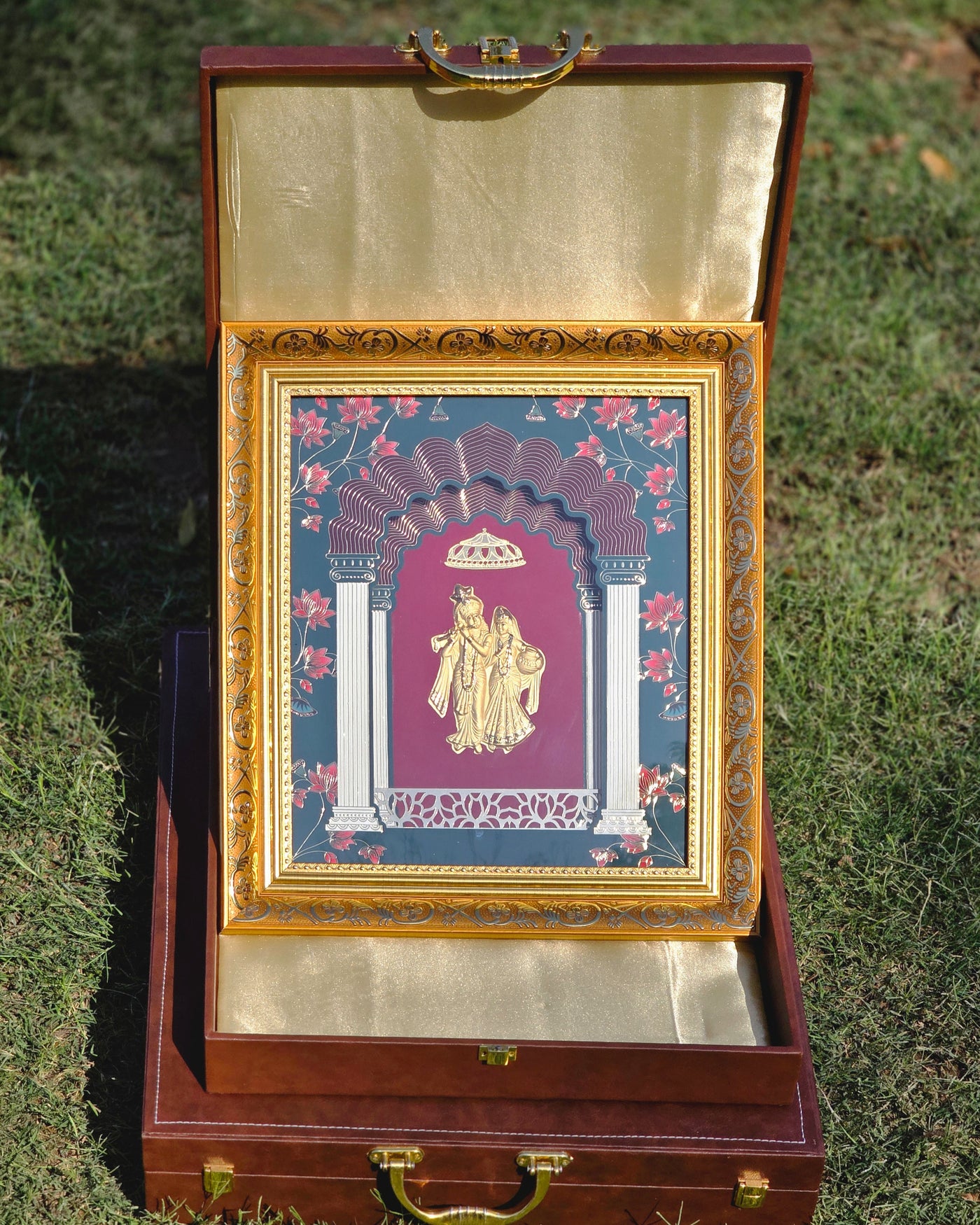 24K Gold Plated Radha Krishna Portrait™ with Leather Suitcase