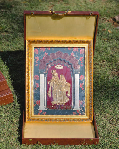 24K Gold Plated Radha Krishna Portrait™ with Leather Suitcase