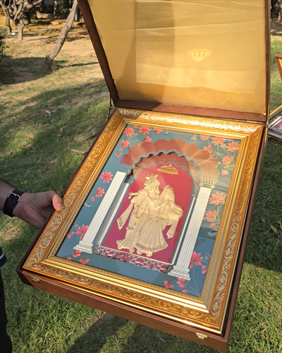 24K Gold Plated Radha Krishna Portrait™ with Leather Suitcase