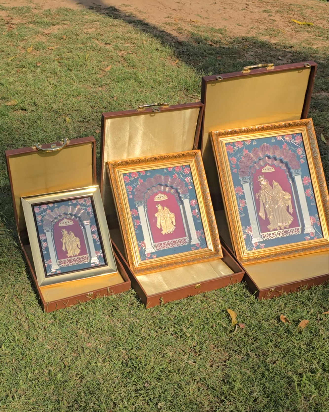 24K Gold Plated Radha Krishna Portrait™ with Leather Suitcase